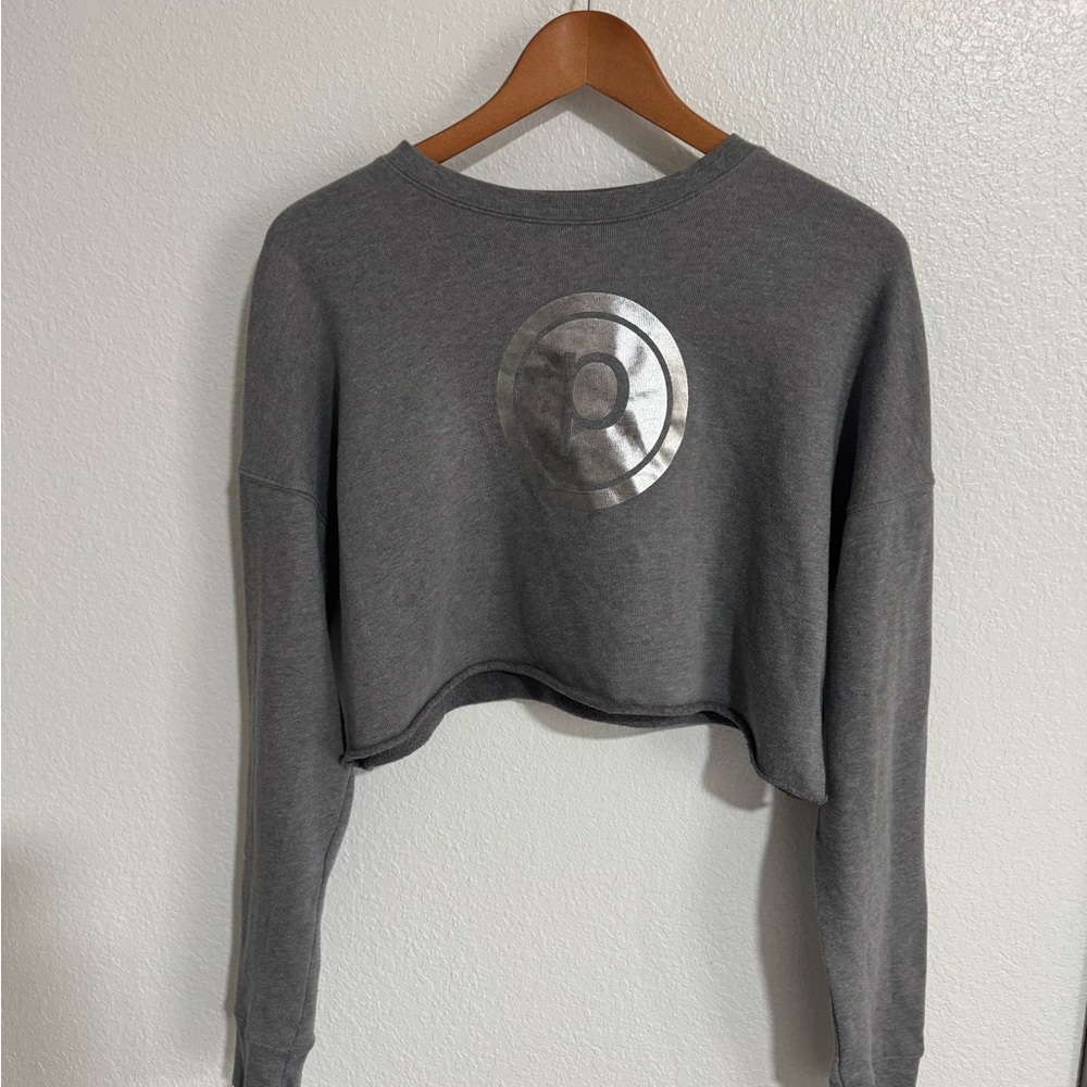 Pure Barre Gray Cropped Sweatshirt with Silver Logo